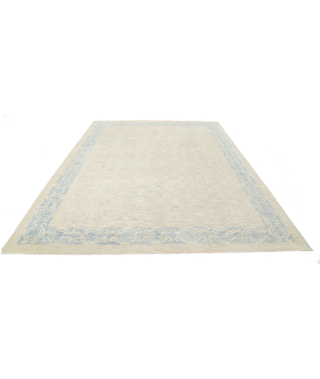 Hand Knotted Khotan Wool Rug - 8'8'' x 11'6'' 8'8'' x 11'6'' (260 X 345) / Ivory / Blue