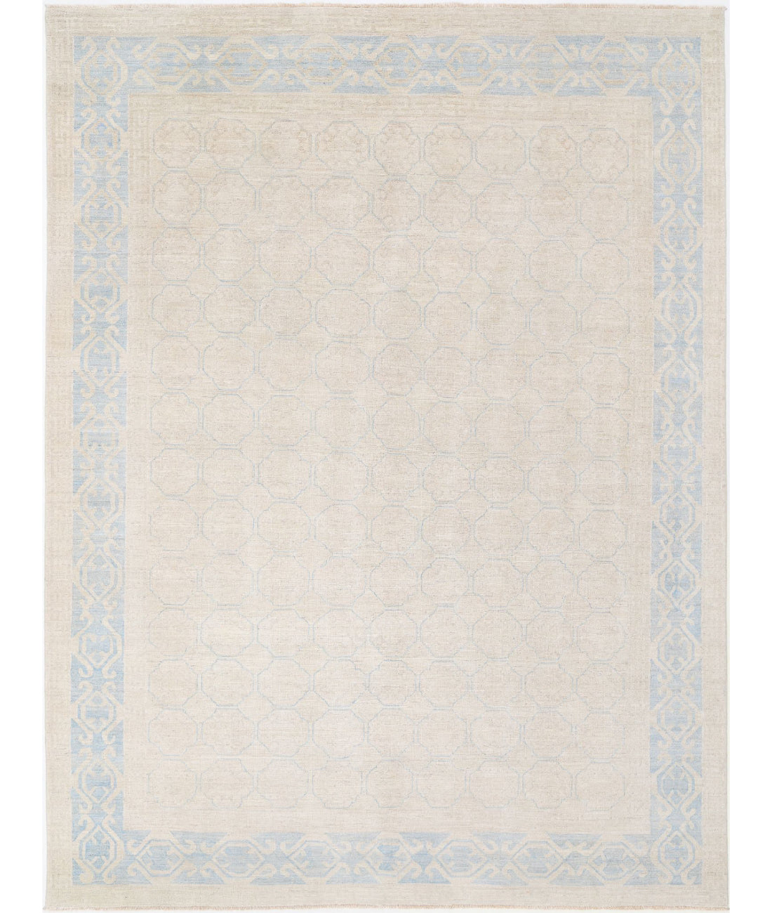 Hand Knotted Khotan Wool Rug - 8'8'' x 11'6'' 8'8'' x 11'6'' (260 X 345) / Ivory / Blue