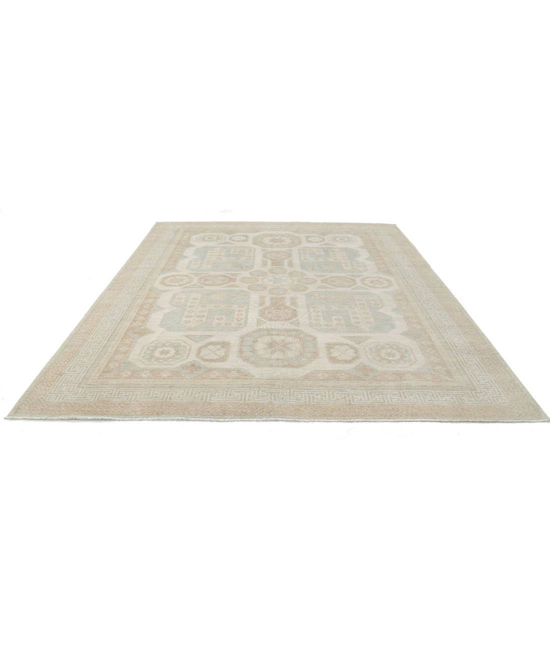 Hand Knotted Khotan Wool Rug - 9'1'' x 10'11'' 9'1'' x 10'11'' (273 X 328) / Ivory / Taupe