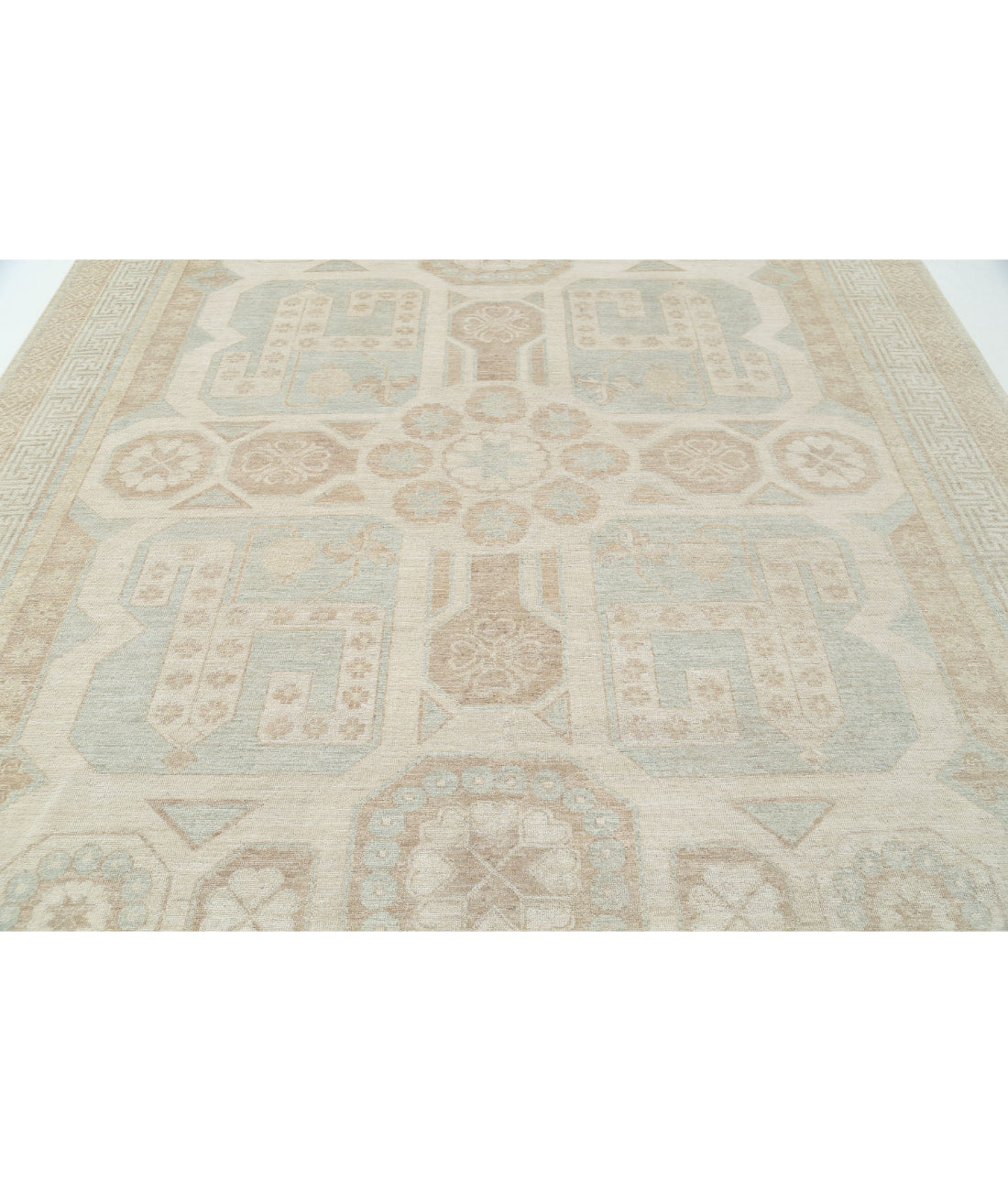 Hand Knotted Khotan Wool Rug - 9'1'' x 10'11'' 9'1'' x 10'11'' (273 X 328) / Ivory / Taupe