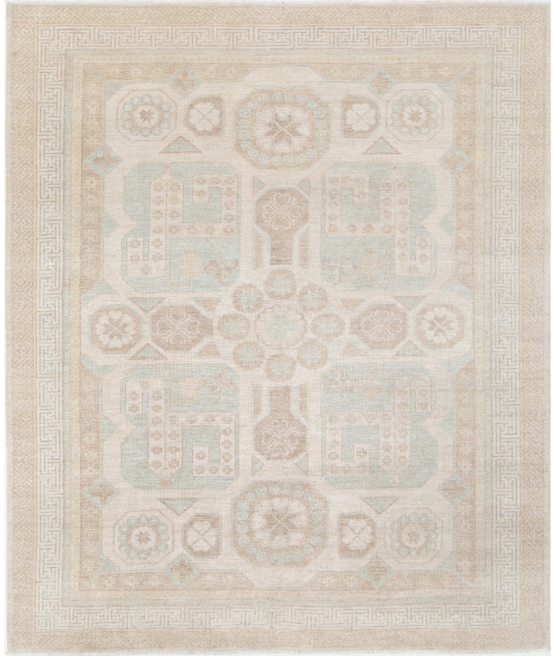 Hand Knotted Khotan Wool Rug - 9'1'' x 10'11'' 9'1'' x 10'11'' (273 X 328) / Ivory / Taupe