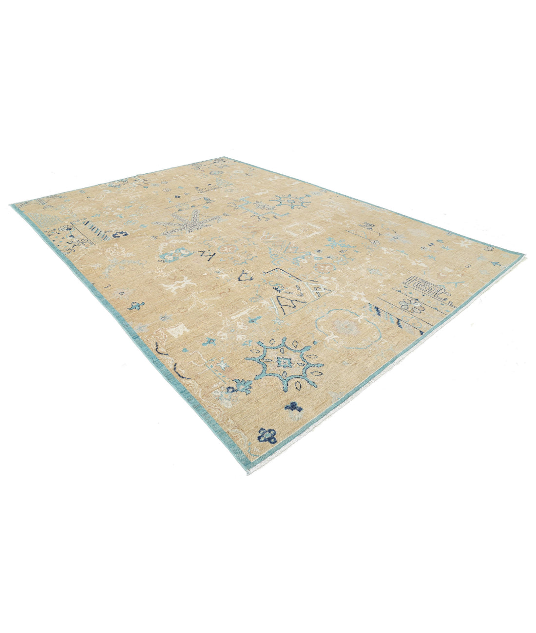 Hand Knotted Khotan Wool Rug - 8'10'' x 12'6'' 8'10'' x 12'6'' (265 X 375) / Gold / Blue