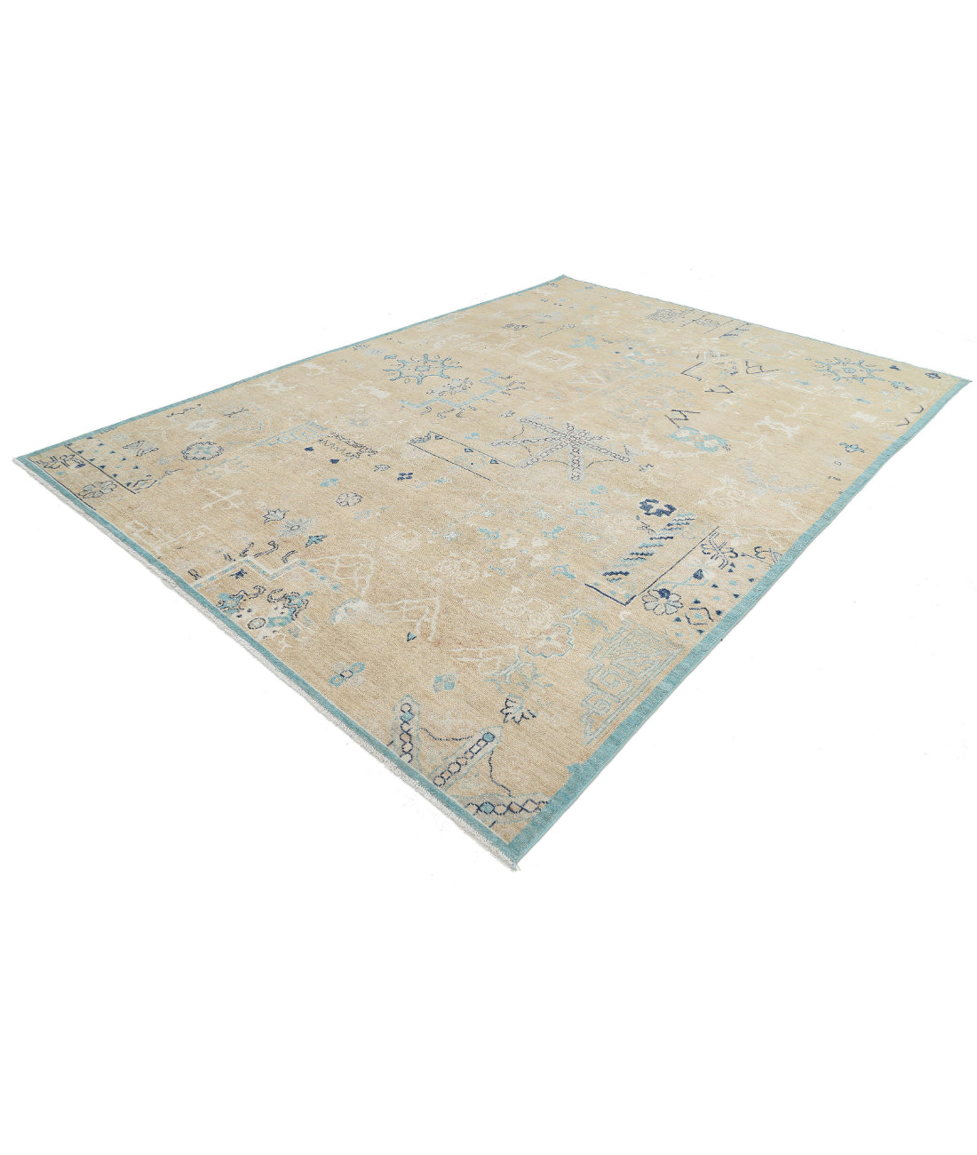 Hand Knotted Khotan Wool Rug - 8'10'' x 12'6'' 8'10'' x 12'6'' (265 X 375) / Gold / Blue