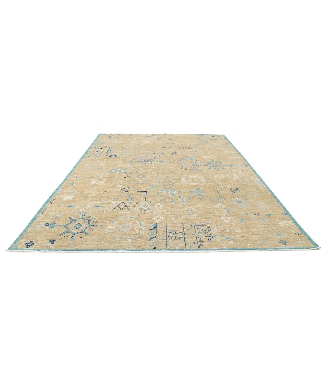 Hand Knotted Khotan Wool Rug - 8'10'' x 12'6'' 8'10'' x 12'6'' (265 X 375) / Gold / Blue