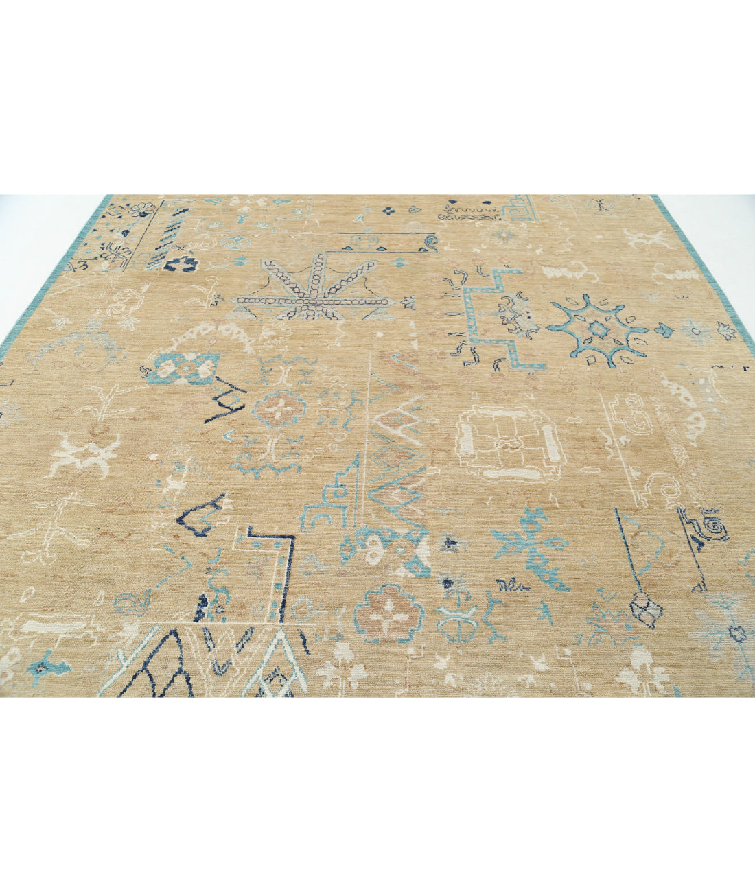 Hand Knotted Khotan Wool Rug - 8'10'' x 12'6'' 8'10'' x 12'6'' (265 X 375) / Gold / Blue