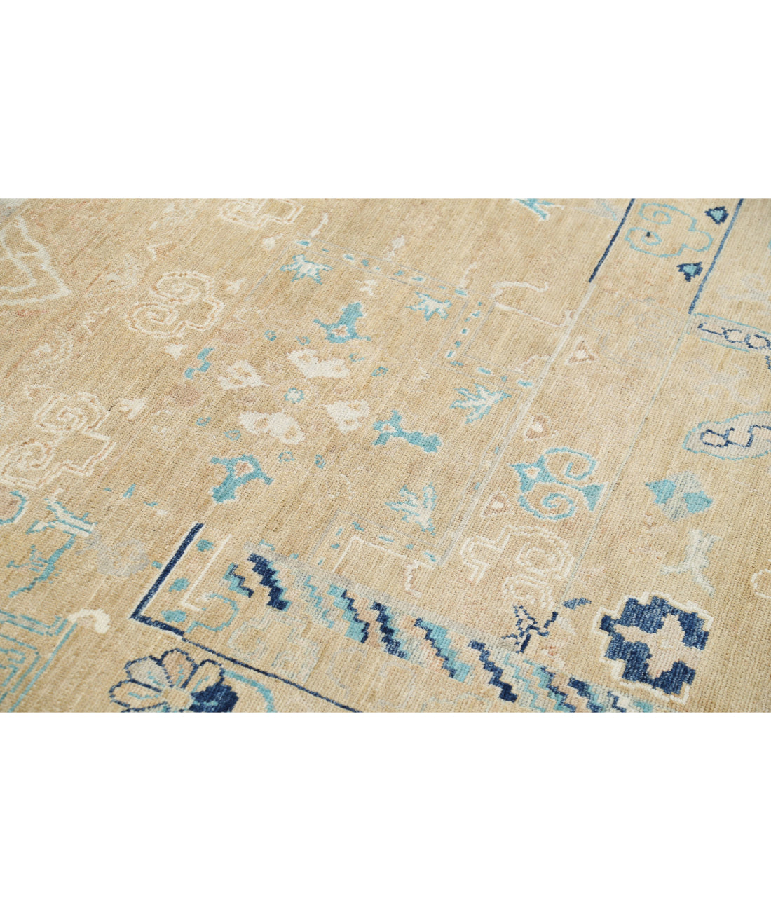 Hand Knotted Khotan Wool Rug - 8'10'' x 12'6'' 8'10'' x 12'6'' (265 X 375) / Gold / Blue