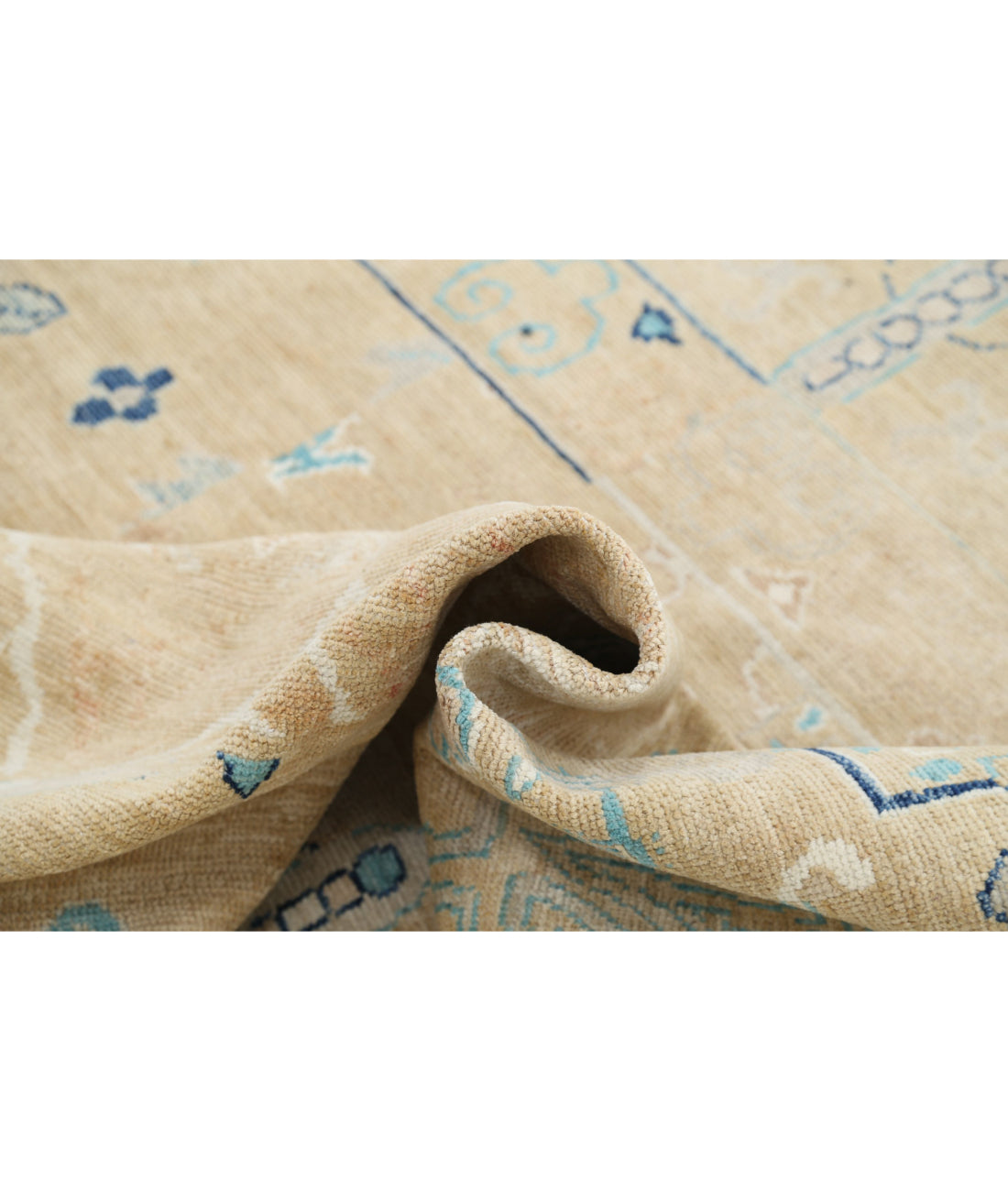 Hand Knotted Khotan Wool Rug - 8'10'' x 12'6'' 8'10'' x 12'6'' (265 X 375) / Gold / Blue