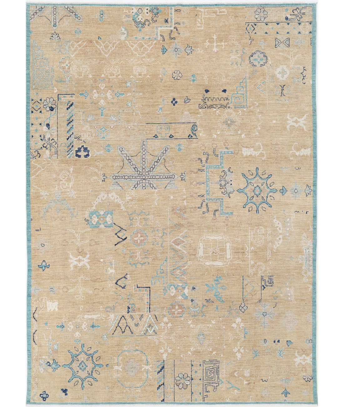 Hand Knotted Khotan Wool Rug - 8&#39;10&#39;&#39; x 12&#39;6&#39;&#39;