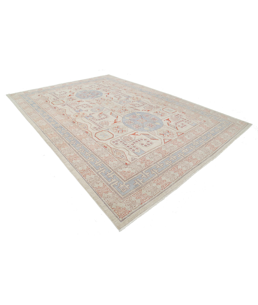 Hand Knotted Khotan Wool Rug - 9'9'' x 13'10'' 9'9'' x 13'10'' (293 X 415) / Ivory / Blue