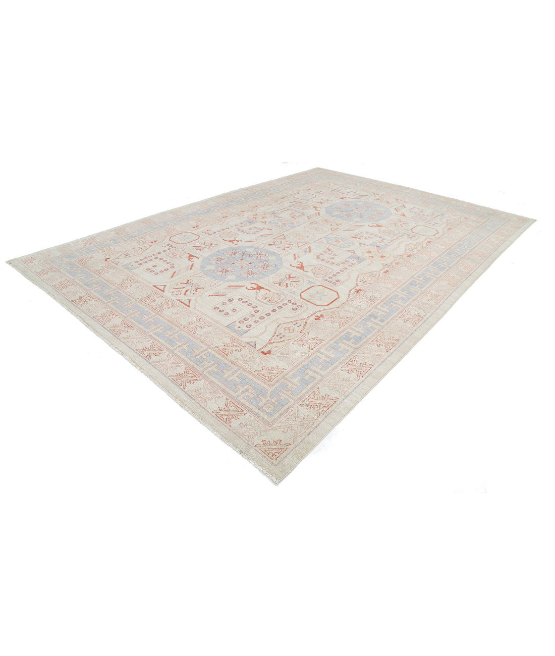 Hand Knotted Khotan Wool Rug - 9'9'' x 13'10'' 9'9'' x 13'10'' (293 X 415) / Ivory / Blue