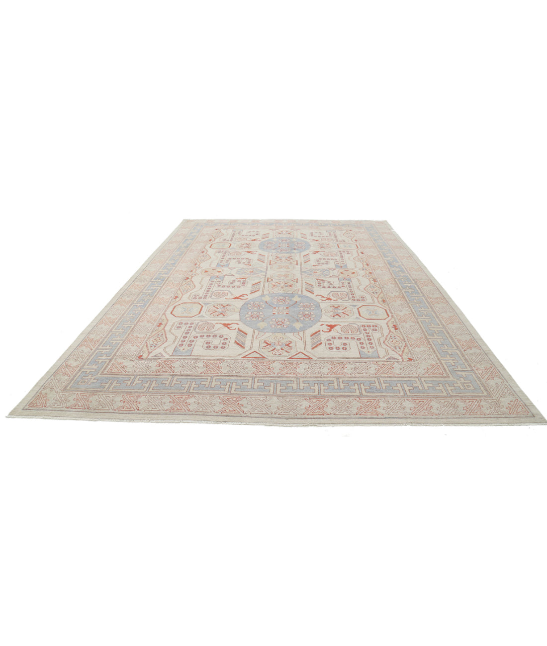 Hand Knotted Khotan Wool Rug - 9'9'' x 13'10'' 9'9'' x 13'10'' (293 X 415) / Ivory / Blue