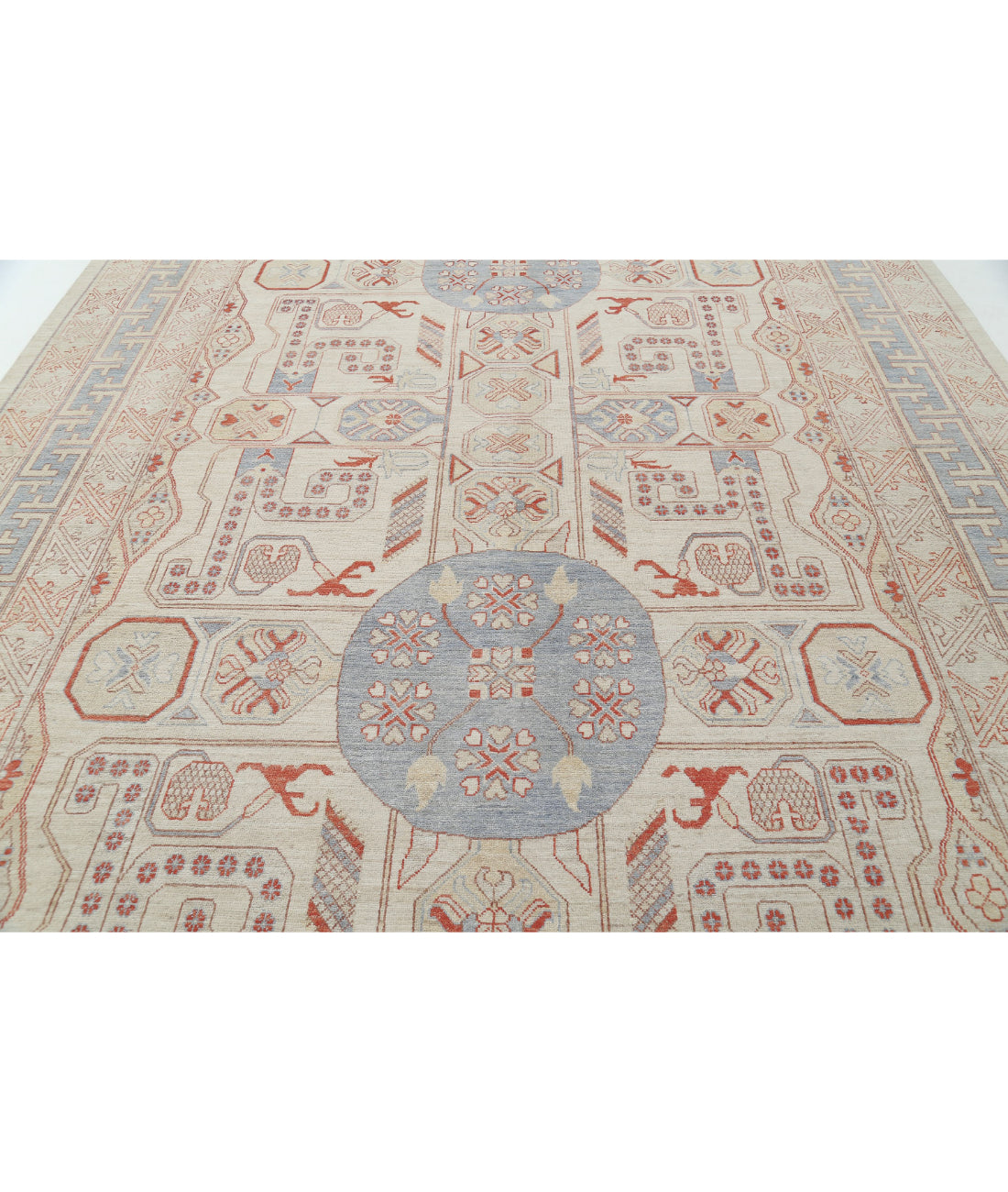 Hand Knotted Khotan Wool Rug - 9'9'' x 13'10'' 9'9'' x 13'10'' (293 X 415) / Ivory / Blue