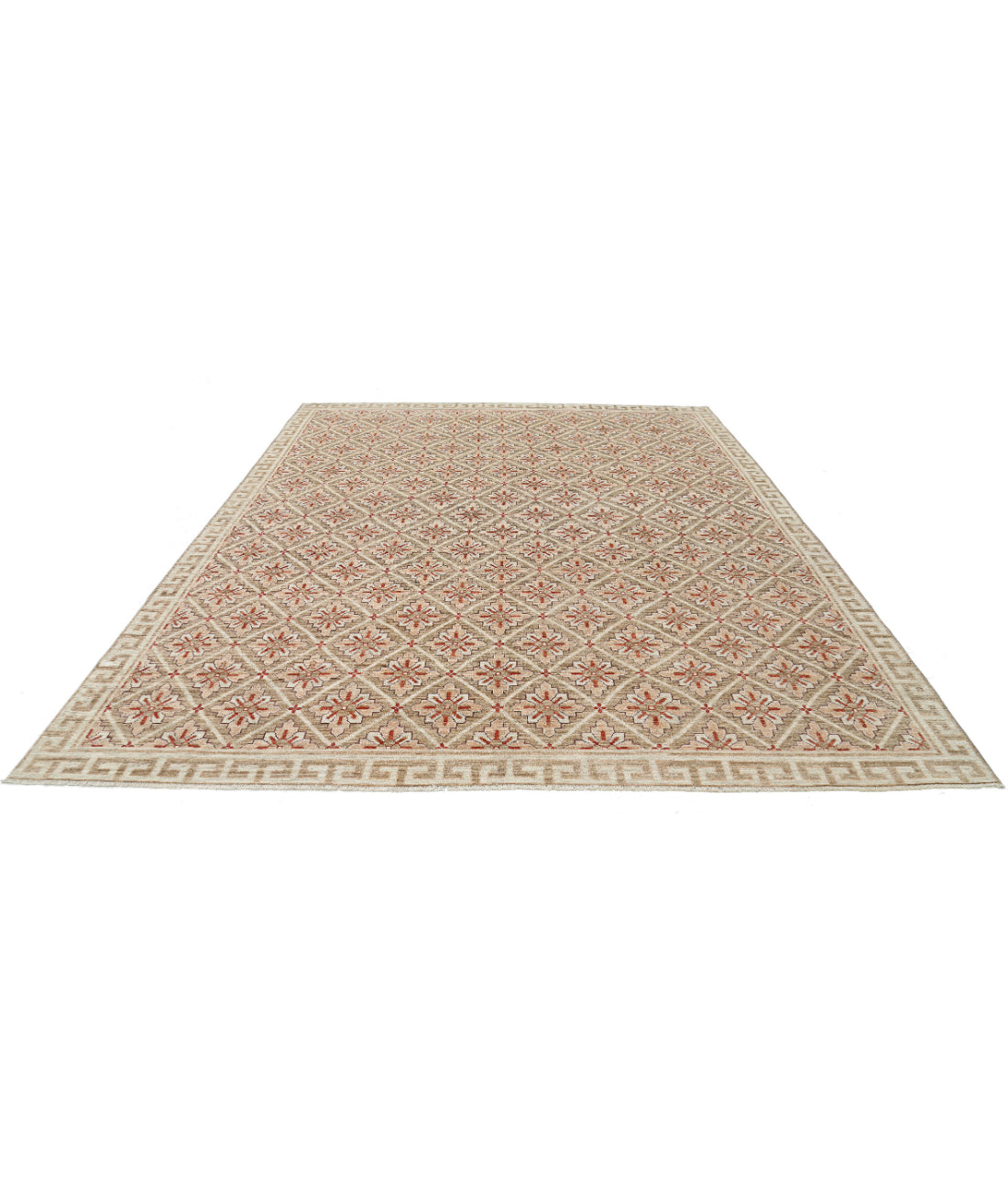 Hand Knotted Khotan Wool Rug - 9'2'' x 11'8'' 9'2'' x 11'8'' (275 X 350) / Taupe / Ivory