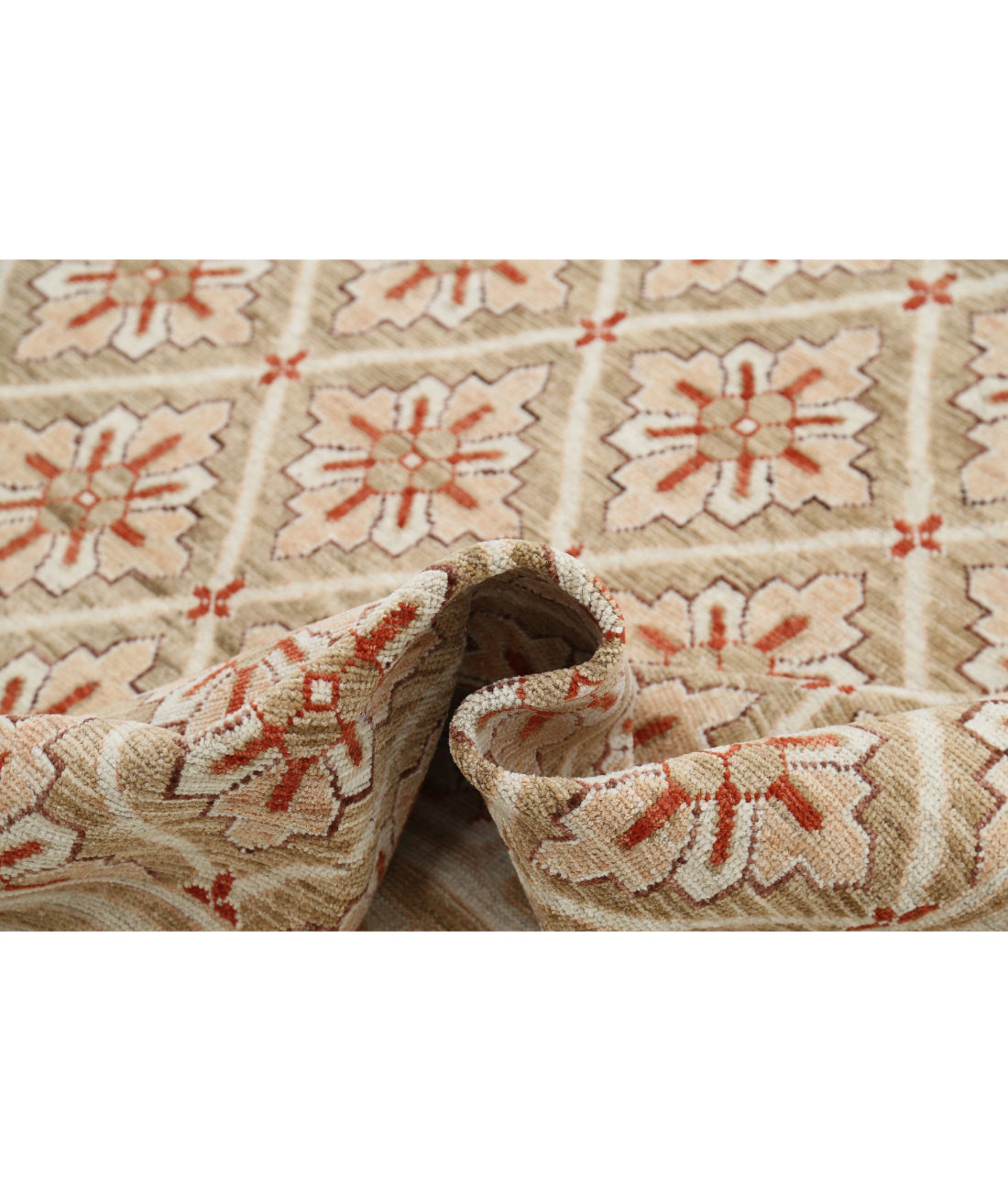 Hand Knotted Khotan Wool Rug - 9'2'' x 11'8'' 9'2'' x 11'8'' (275 X 350) / Taupe / Ivory