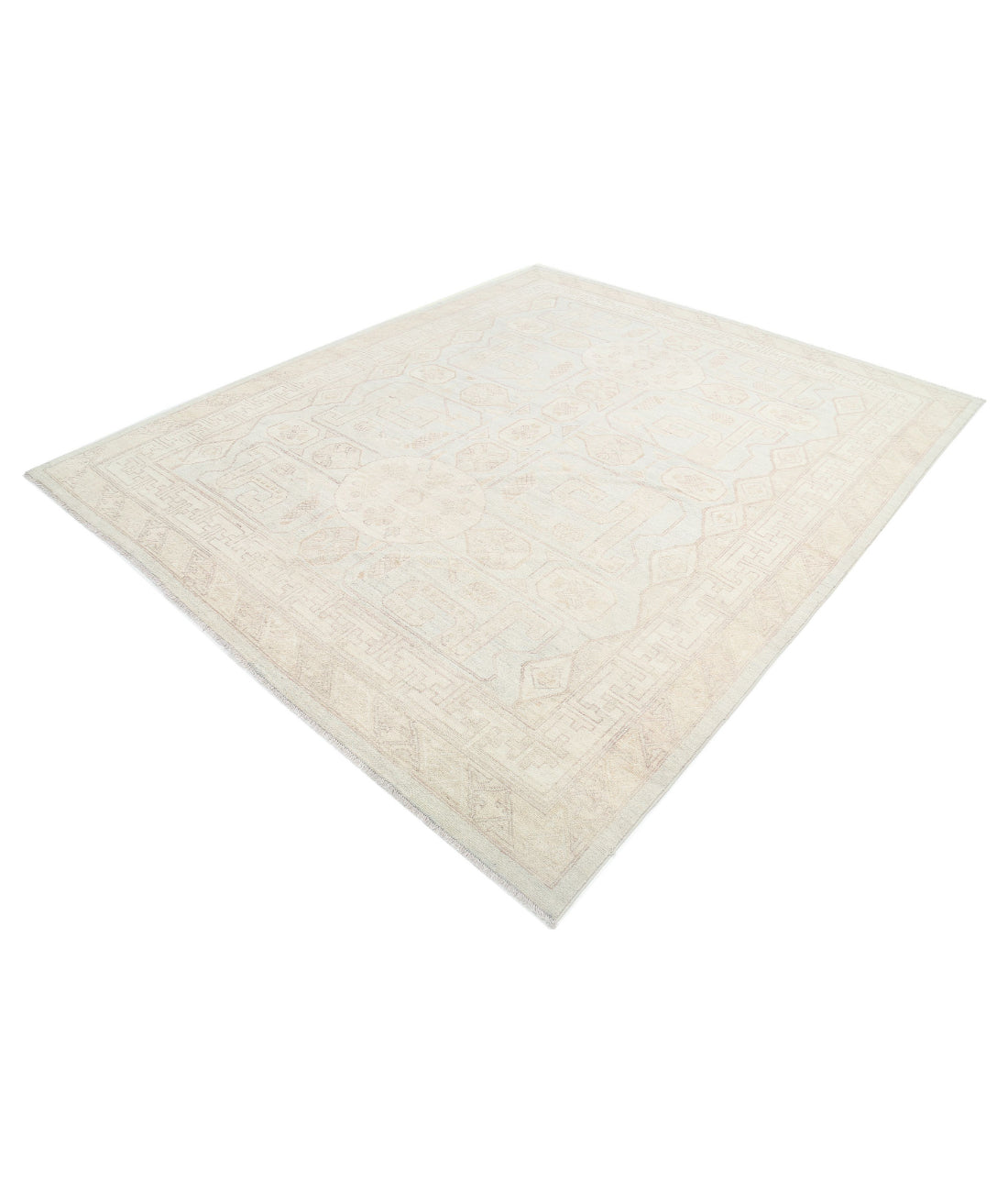 Hand Knotted Khotan Wool Rug - 8'2'' x 9'5'' 8'2'' x 9'5'' (245 X 283) / Blue / Ivory