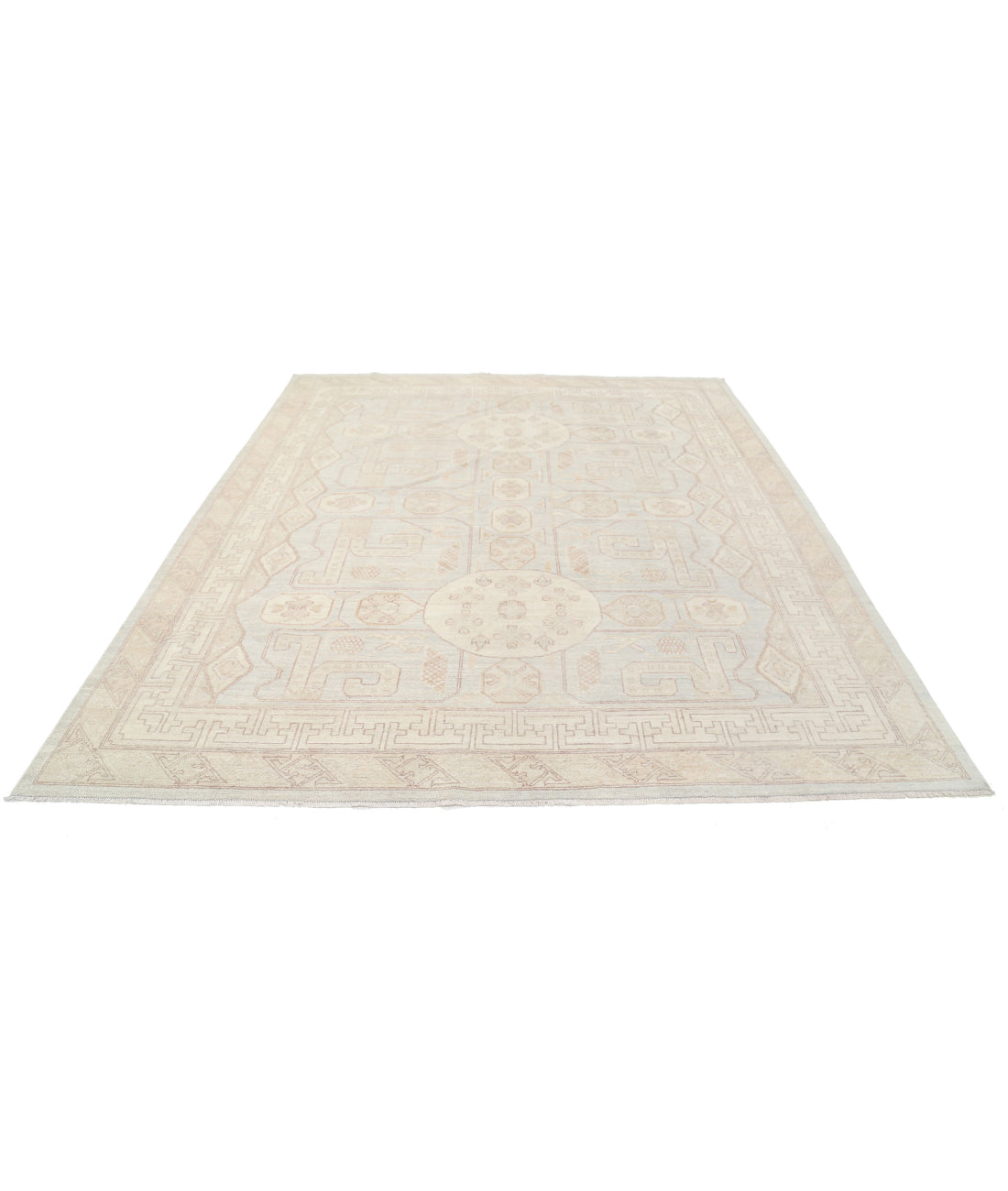 Hand Knotted Khotan Wool Rug - 8'2'' x 9'5'' 8'2'' x 9'5'' (245 X 283) / Blue / Ivory