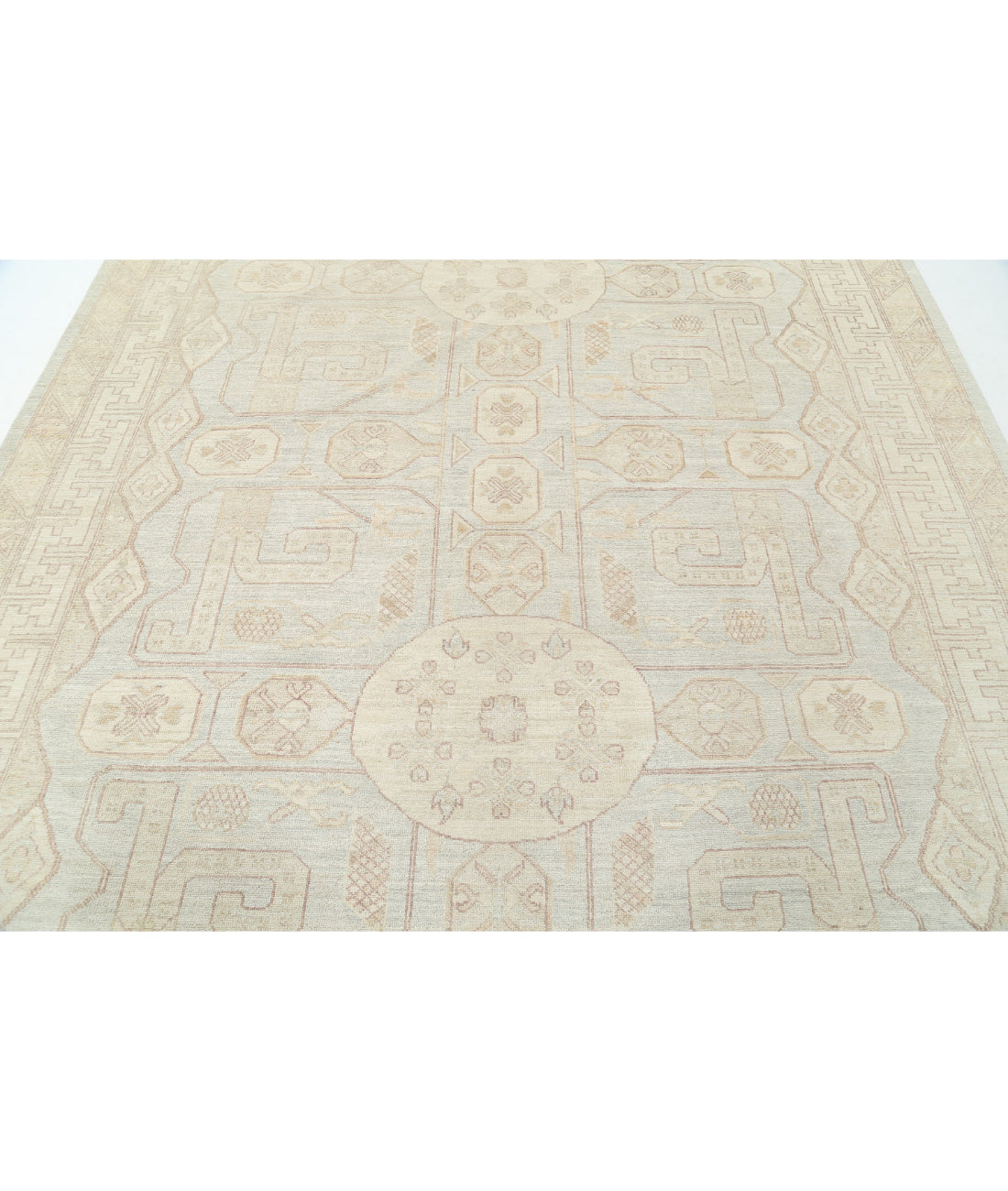 Hand Knotted Khotan Wool Rug - 8'2'' x 9'5'' 8'2'' x 9'5'' (245 X 283) / Blue / Ivory