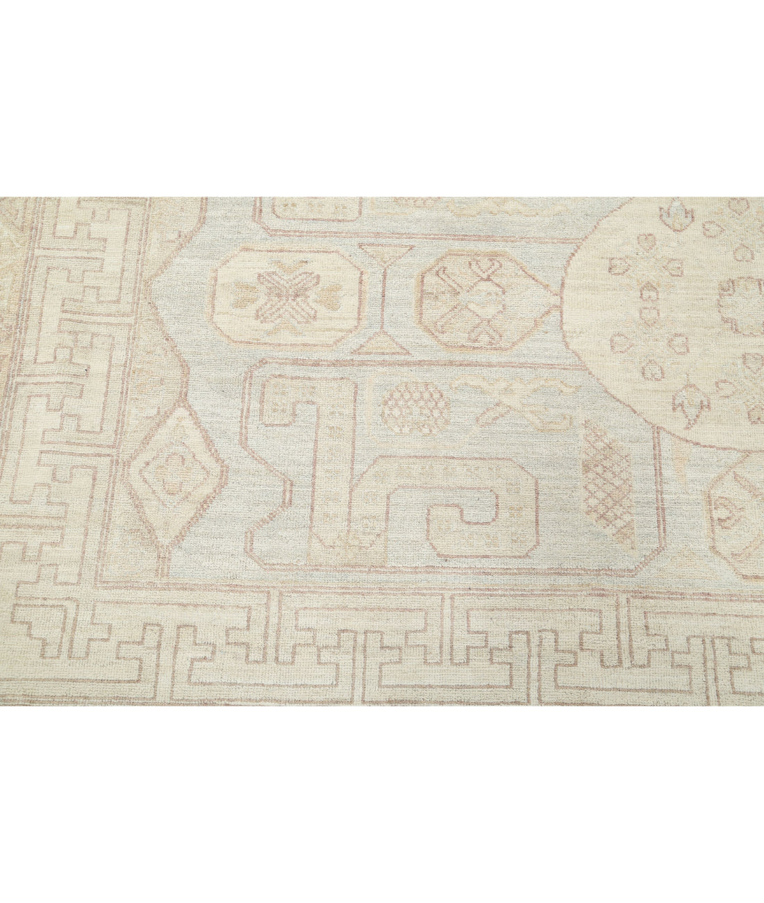 Hand Knotted Khotan Wool Rug - 8'2'' x 9'5'' 8'2'' x 9'5'' (245 X 283) / Blue / Ivory
