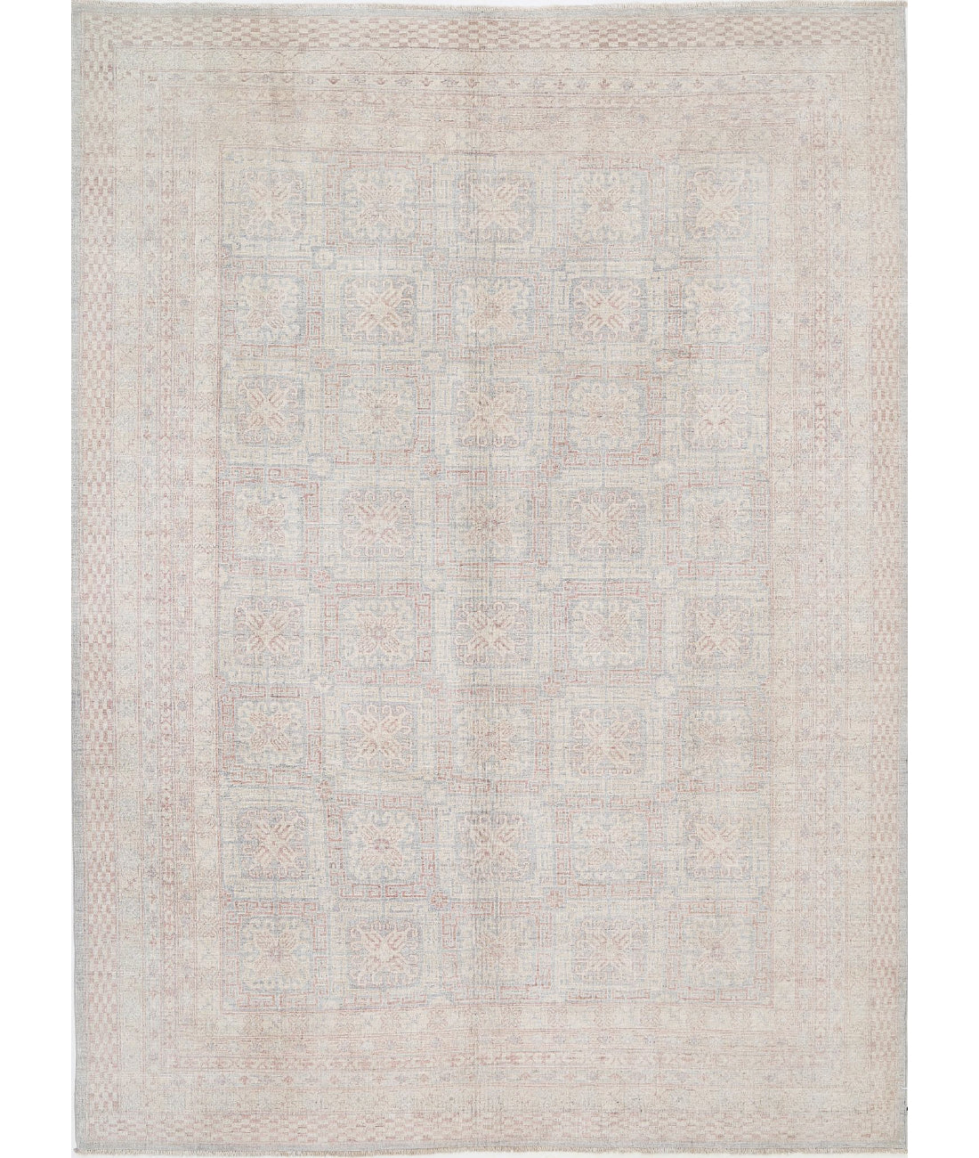 Hand Knotted Khotan Wool Rug - 8'6'' x 11'9'' 8'6'' x 11'9'' (255 X 353) / Grey / Ivory