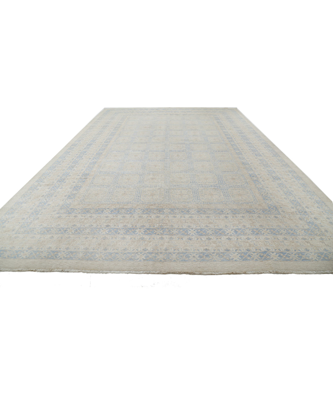 Hand Knotted Khotan Wool Rug - 12'3'' x 17'9'' 12'3'' x 17'9'' (368 X 533) / Silver / Blue