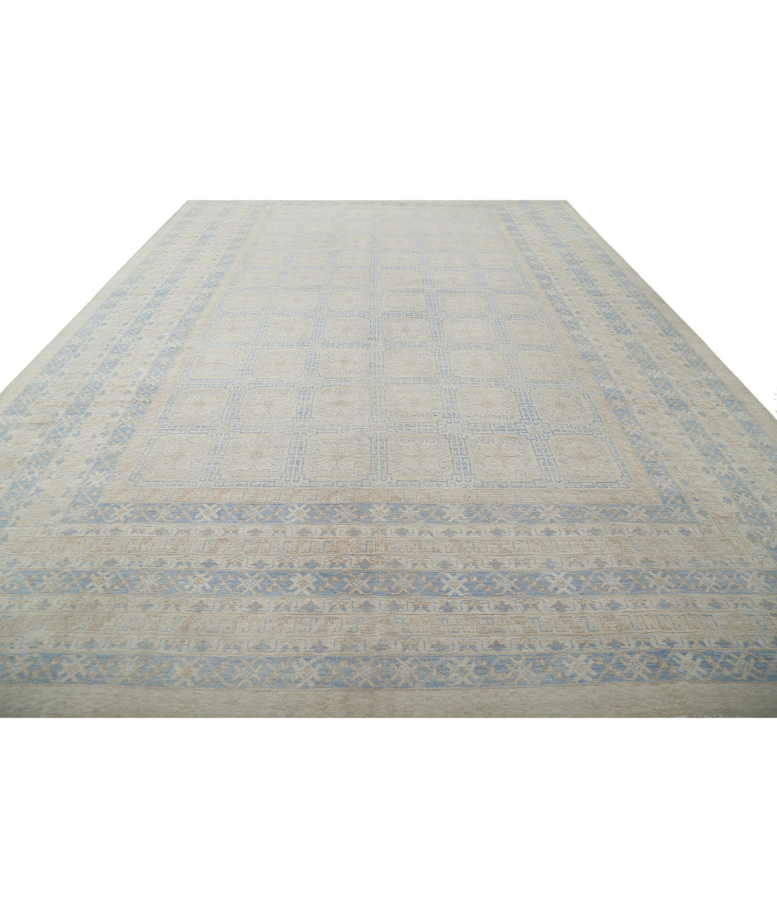 Hand Knotted Khotan Wool Rug - 12'3'' x 17'9'' 12'3'' x 17'9'' (368 X 533) / Silver / Blue