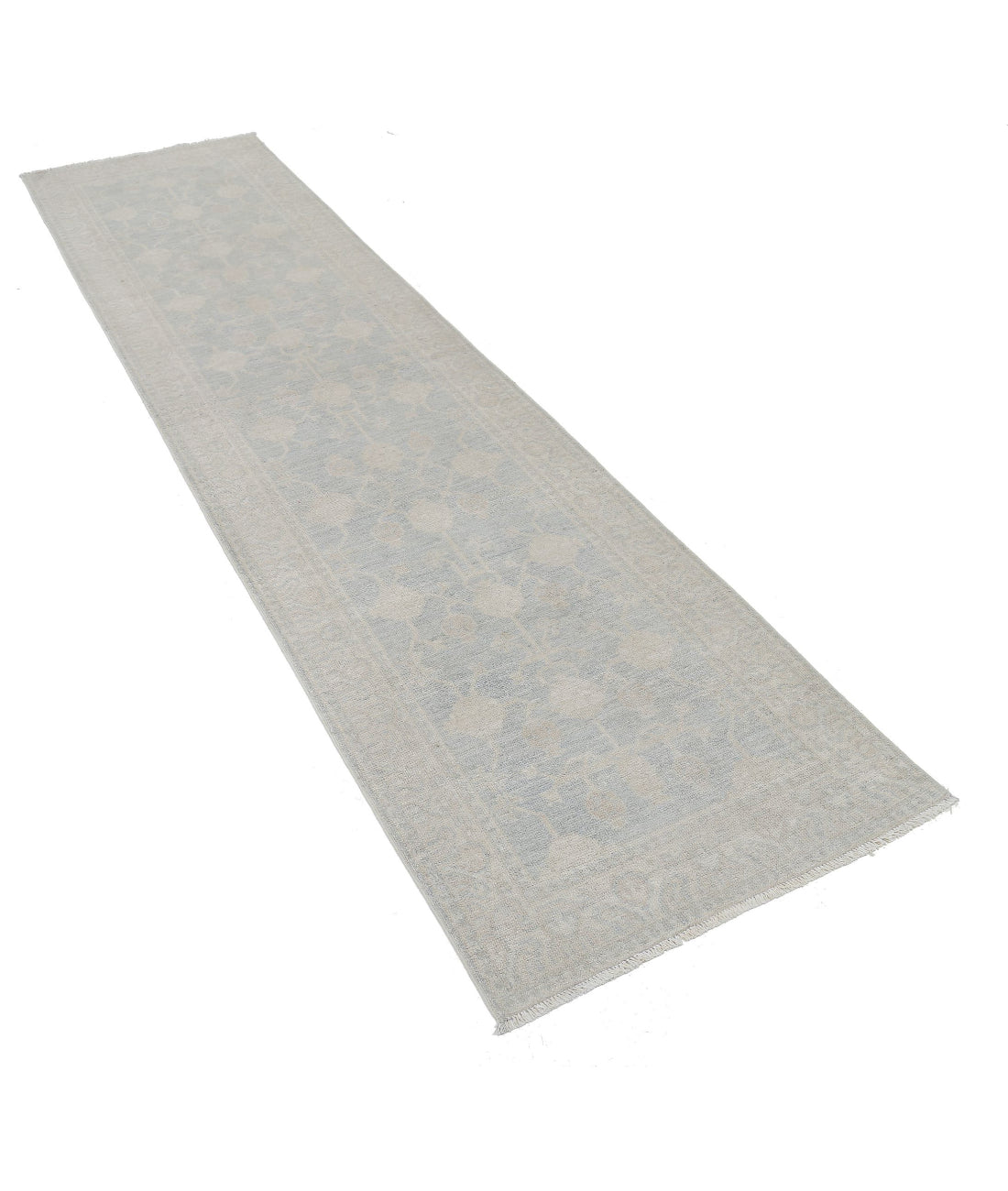 Hand Knotted Khotan Wool Rug - 2'5'' x 9'11'' 2'5'' x 9'11'' (73 X 298) / Grey / Ivory
