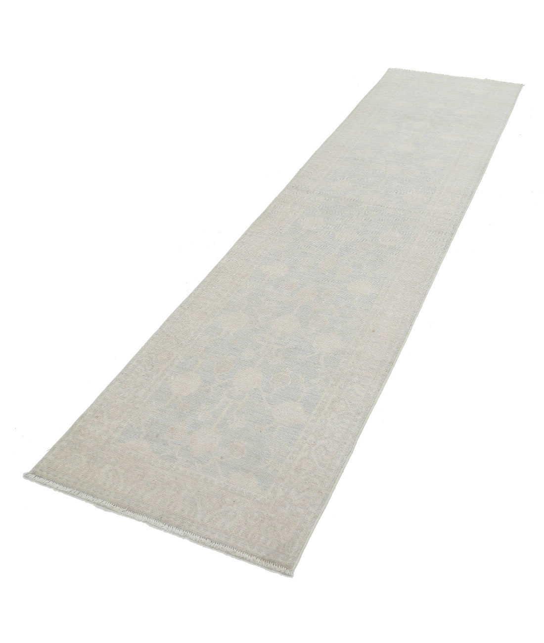 Hand Knotted Khotan Wool Rug - 2'5'' x 9'11'' 2'5'' x 9'11'' (73 X 298) / Grey / Ivory