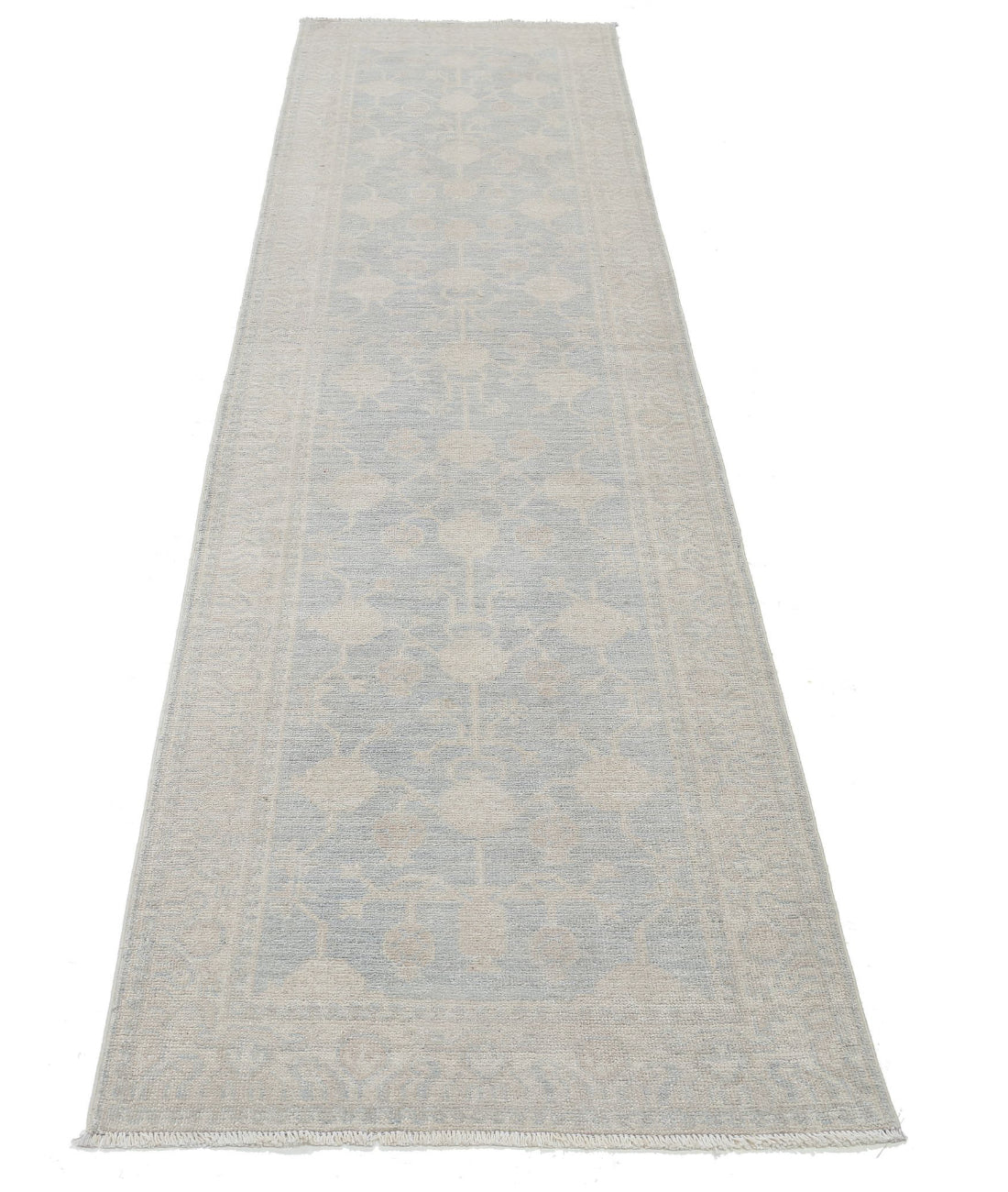 Hand Knotted Khotan Wool Rug - 2'5'' x 9'11'' 2'5'' x 9'11'' (73 X 298) / Grey / Ivory