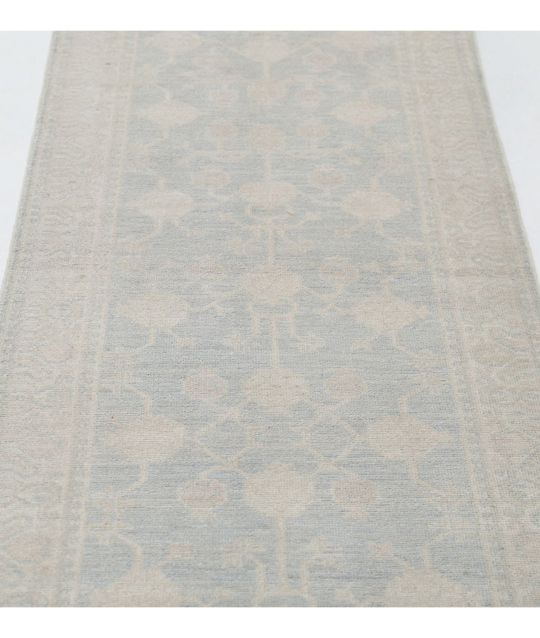 Hand Knotted Khotan Wool Rug - 2'5'' x 9'11'' 2'5'' x 9'11'' (73 X 298) / Grey / Ivory