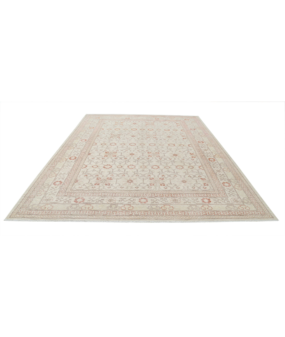 Hand Knotted Khotan Wool Rug - 9'0'' x 11'7'' 9'0'' x 11'7'' (270 X 348) / Ivory / Ivory