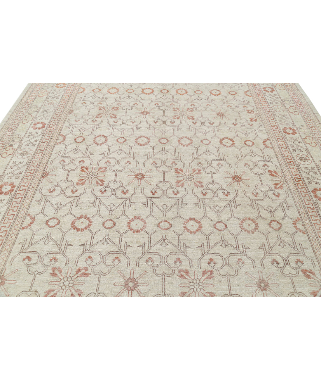 Hand Knotted Khotan Wool Rug - 9'0'' x 11'7'' 9'0'' x 11'7'' (270 X 348) / Ivory / Ivory