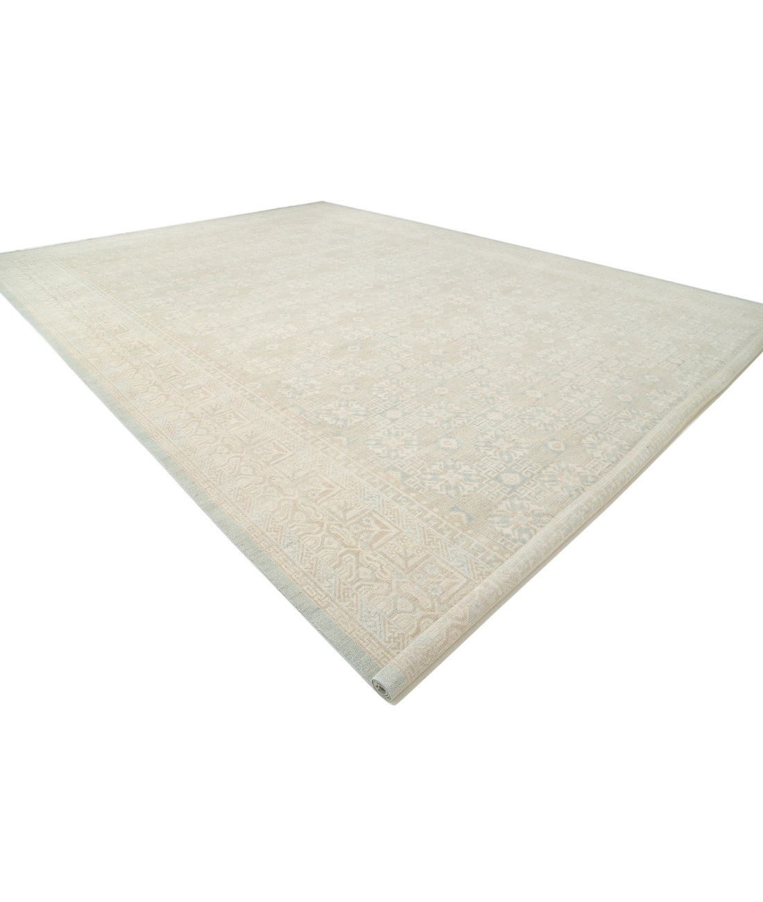 Hand Knotted Khotan Wool Rug - 15'4'' x 23'0'' 15'4'' x 23'0'' (460 X 690) / Green / Ivory