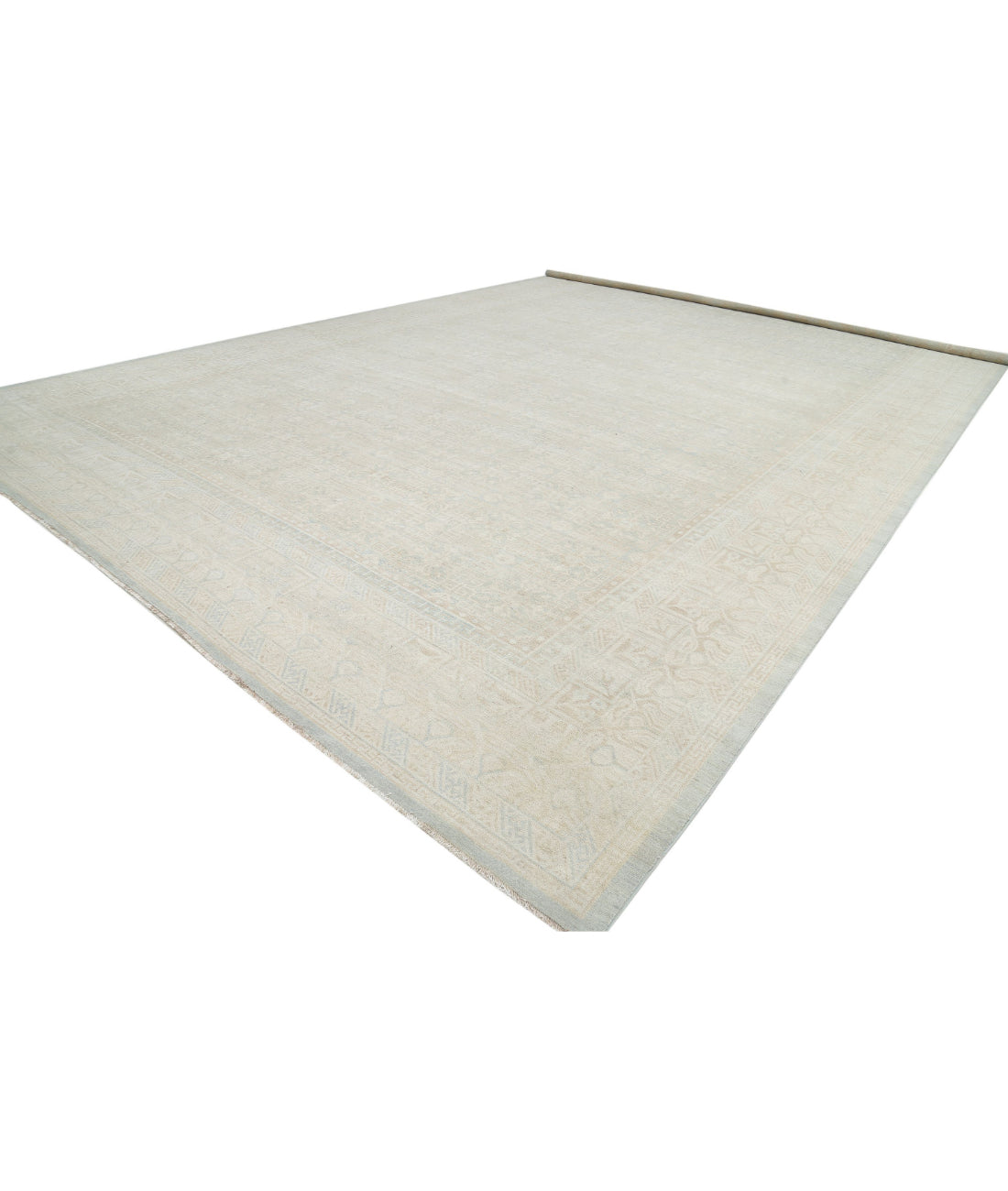 Hand Knotted Khotan Wool Rug - 15'4'' x 23'0'' 15'4'' x 23'0'' (460 X 690) / Green / Ivory