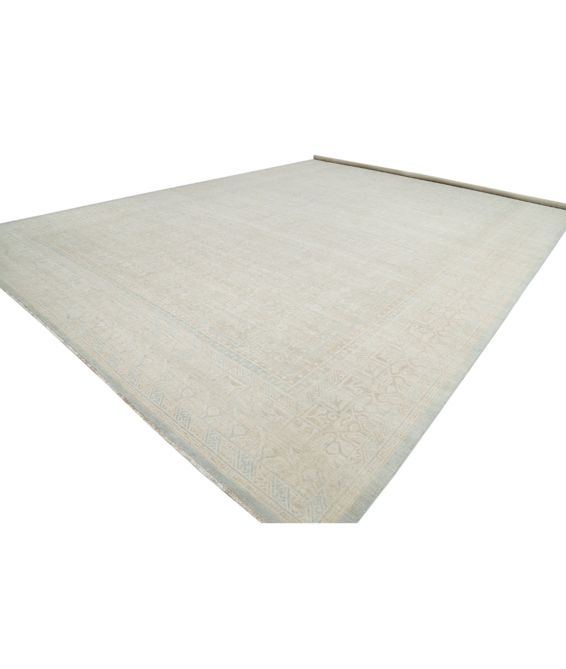 Hand Knotted Khotan Wool Rug - 15'4'' x 23'0'' 15'4'' x 23'0'' (460 X 690) / Green / Ivory