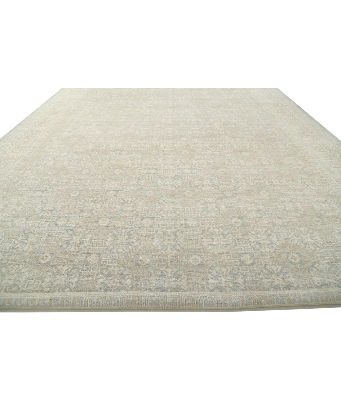 Hand Knotted Khotan Wool Rug - 15'4'' x 23'0'' 15'4'' x 23'0'' (460 X 690) / Green / Ivory