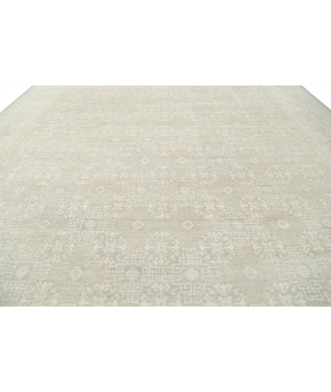 Hand Knotted Khotan Wool Rug - 15'4'' x 23'0'' 15'4'' x 23'0'' (460 X 690) / Green / Ivory