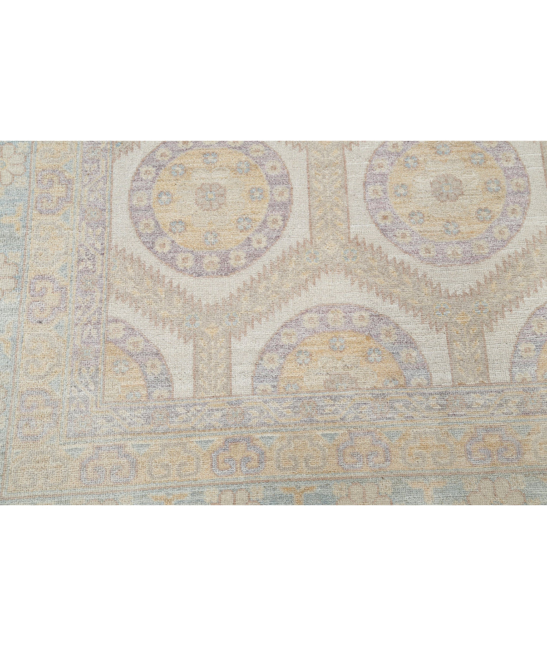 Hand Knotted Khotan Wool Rug - 8'0'' x 9'10'' 8'0'' x 9'10'' (240 X 295) / Ivory / Blue