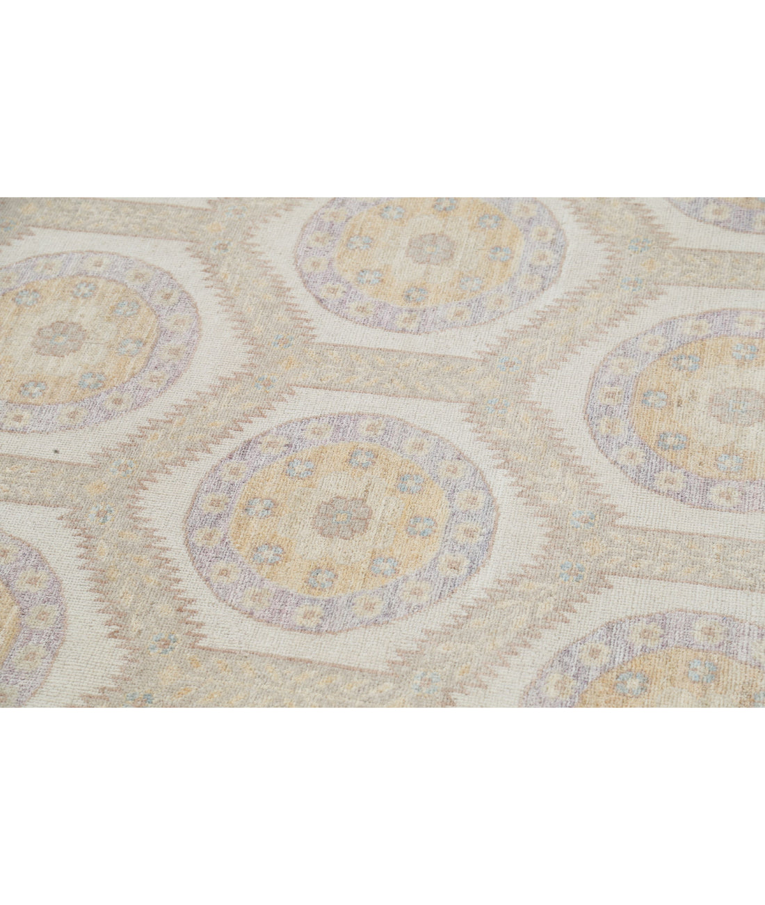 Hand Knotted Khotan Wool Rug - 8'0'' x 9'10'' 8'0'' x 9'10'' (240 X 295) / Ivory / Blue