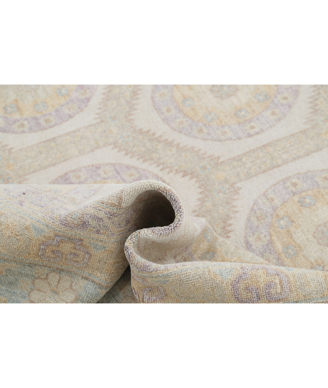 Hand Knotted Khotan Wool Rug - 8'0'' x 9'10'' 8'0'' x 9'10'' (240 X 295) / Ivory / Blue