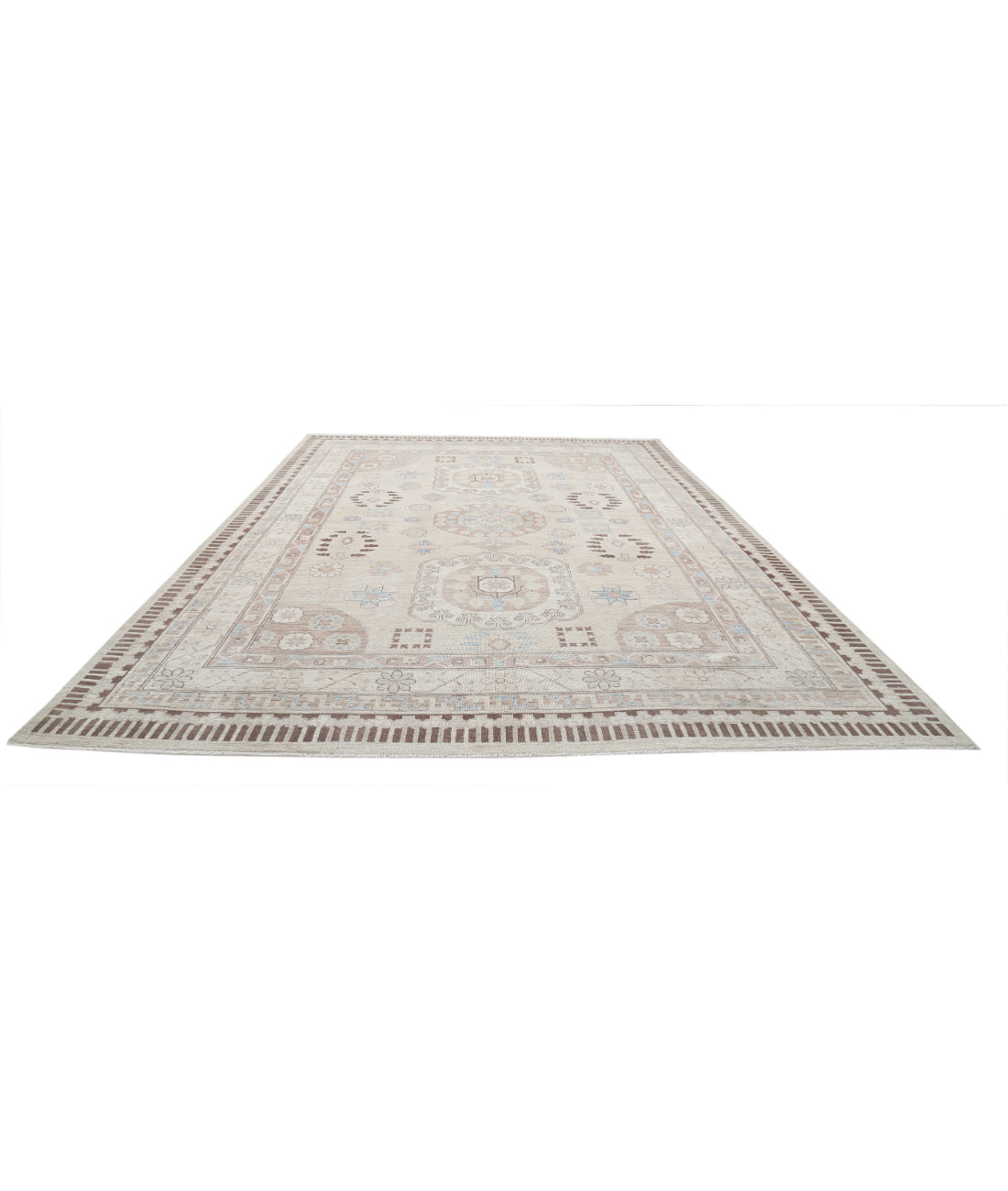 Hand Knotted Khotan Wool Rug - 10'0'' x 13'6'' 10'0'' x 13'6'' (300 X 405) / Beige / Taupe