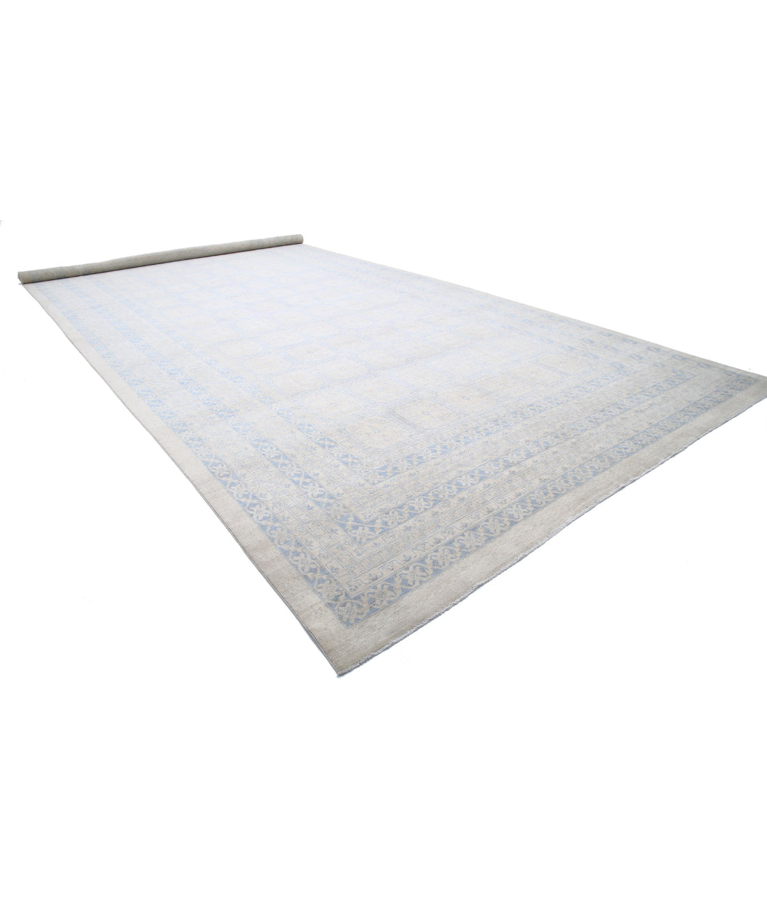 Hand Knotted Khotan Wool Rug - 12'5'' x 31'3'' 12'5'' x 31'3'' (373 X 938) / Ivory / Blue