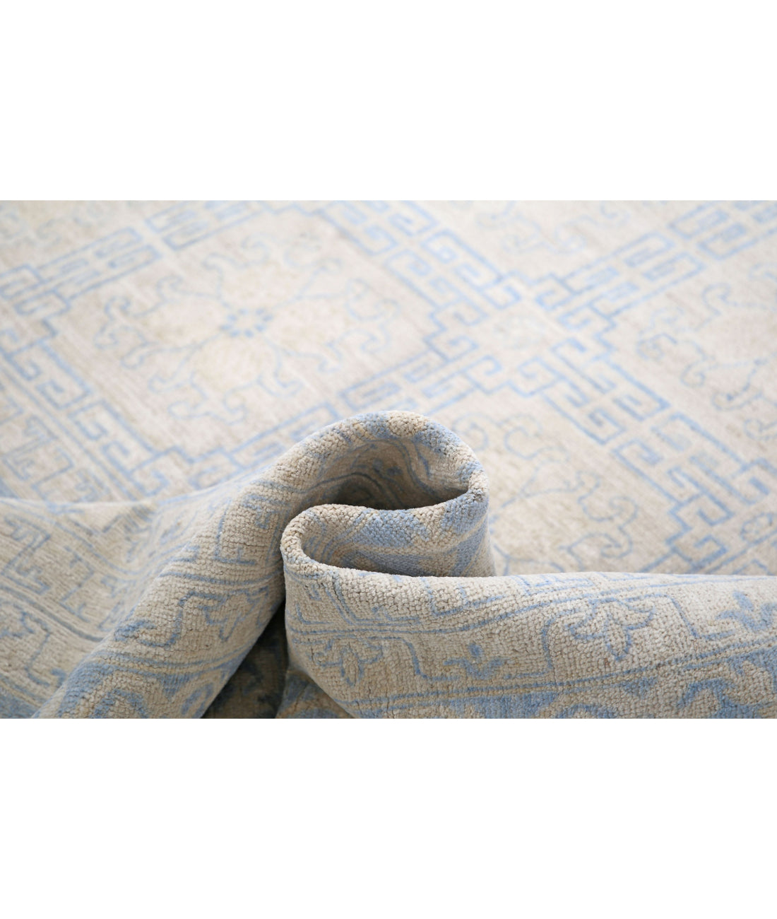 Hand Knotted Khotan Wool Rug - 12'5'' x 31'3'' 12'5'' x 31'3'' (373 X 938) / Ivory / Blue