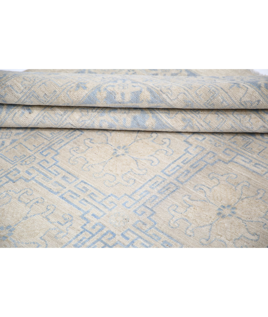 Hand Knotted Khotan Wool Rug - 12'5'' x 31'3'' 12'5'' x 31'3'' (373 X 938) / Ivory / Blue