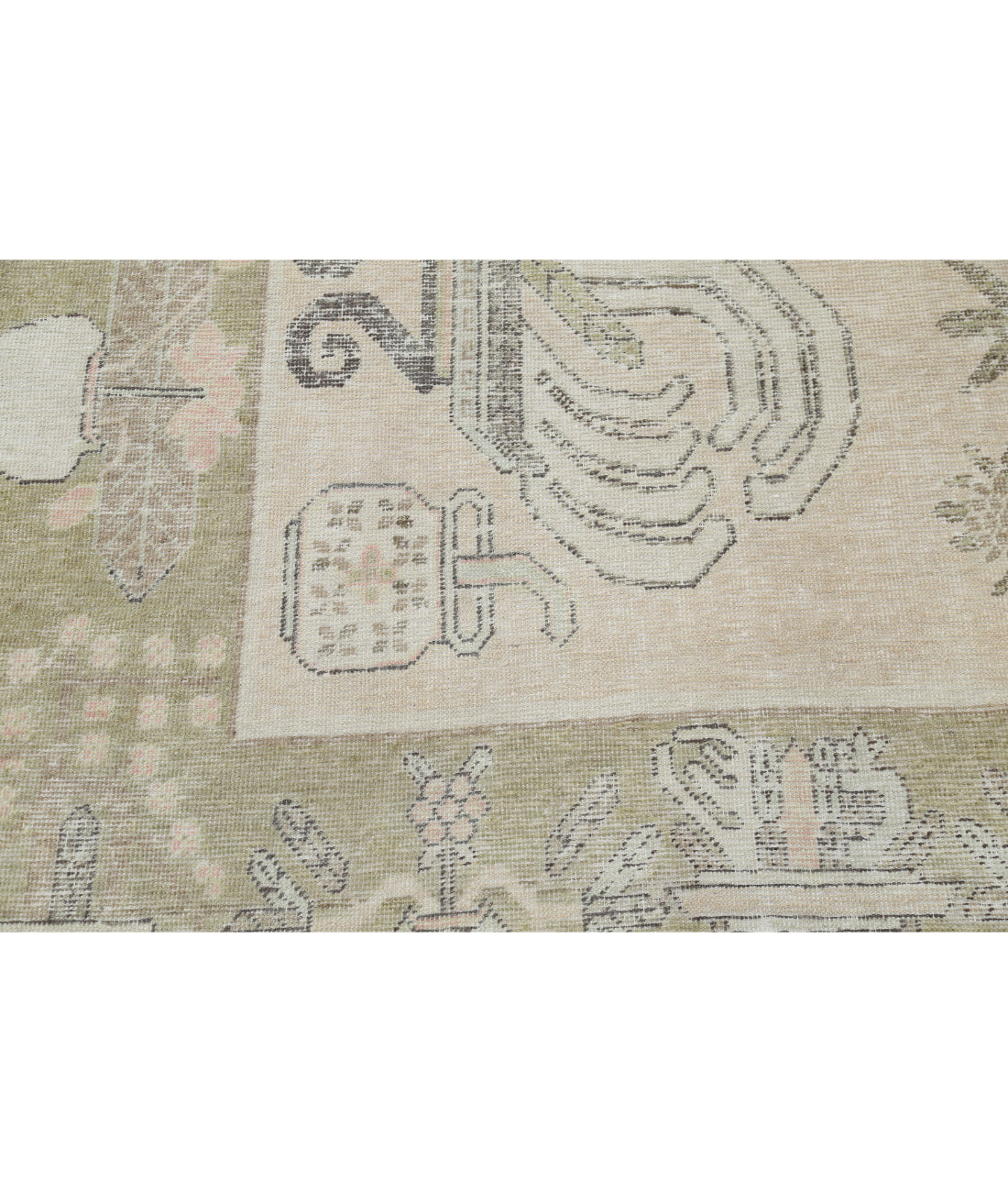 Hand Knotted Khotan Wool Rug - 5'5'' x 11'2'' 5'5'' x 11'2'' (163 X 335) / Ivory / Green