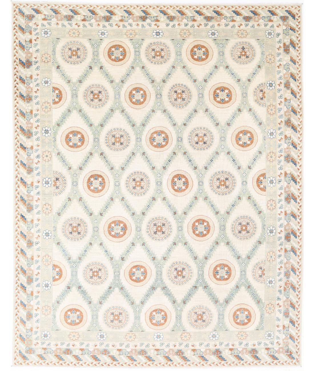 Hand Knotted Khotan Wool Rug - 9&#39;4&#39;&#39; x 12&#39;0&#39;&#39; 9&#39; 4&quot; X 12&#39; 0&quot; (284 X 366) / Green / Ivory