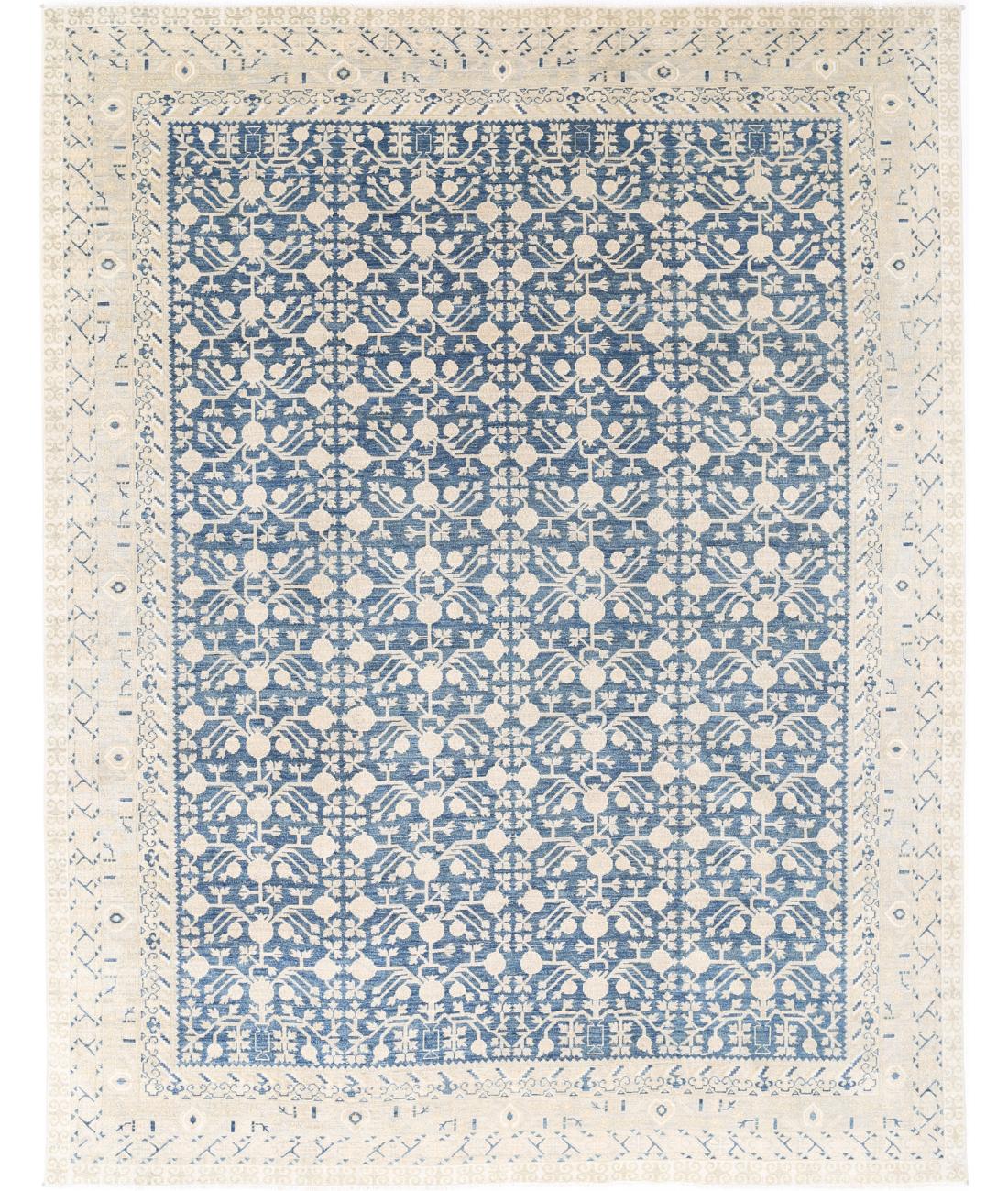 Hand Knotted Khotan Wool Rug - 9&#39;3&#39;&#39; x 12&#39;0&#39;&#39; 9&#39; 3&quot; X 12&#39; 0&quot; (282 X 366) / Blue / Silver