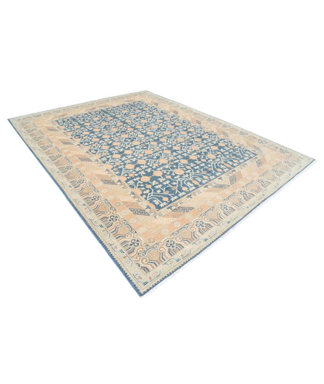 Hand Knotted Khotan Wool Rug - 9'3'' x 11'10'' 9' 3" X 11' 10" (282 X 361) / Blue / Tan