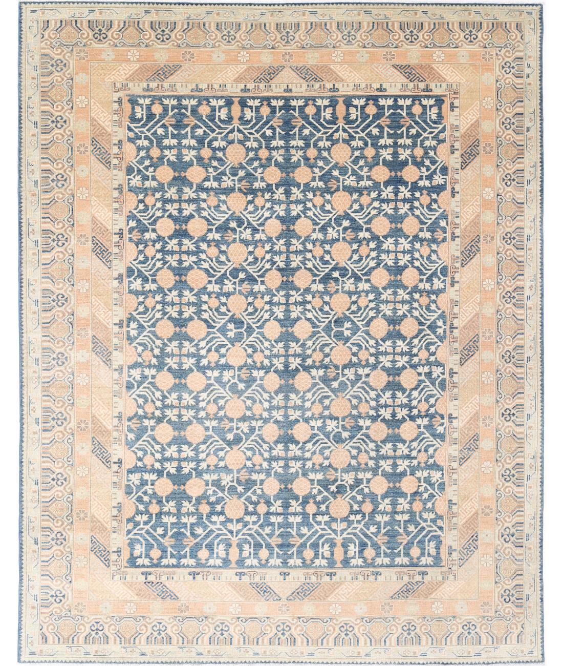 Hand Knotted Khotan Wool Rug - 9&#39;3&#39;&#39; x 11&#39;10&#39;&#39; 9&#39; 3&quot; X 11&#39; 10&quot; (282 X 361) / Blue / Tan