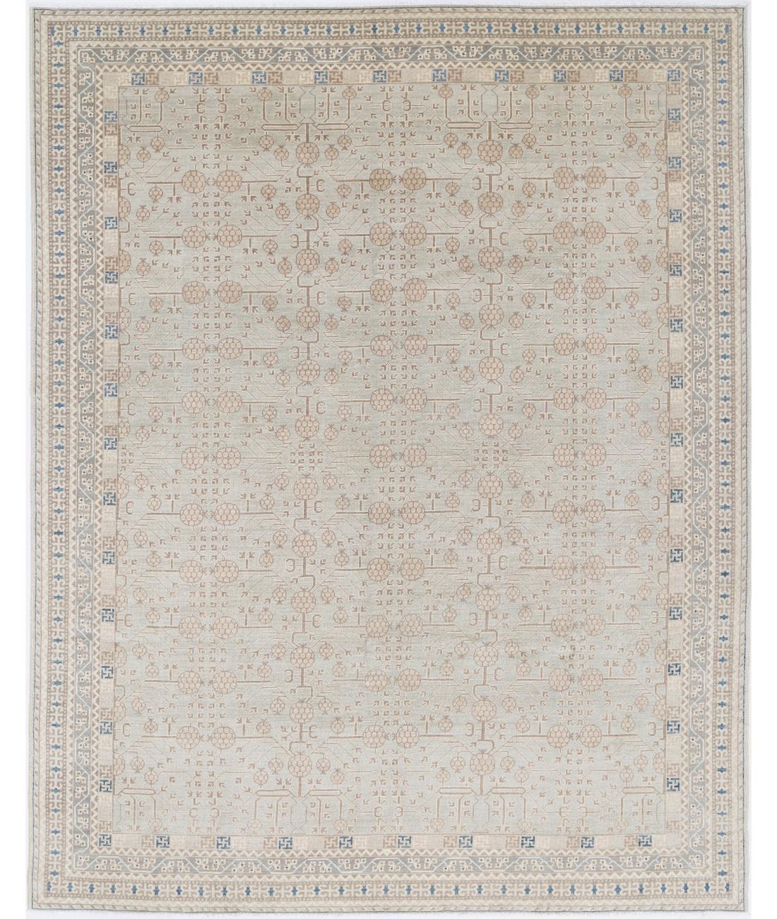 Hand Knotted Khotan Wool Rug - 9&#39;5&#39;&#39; x 11&#39;11&#39;&#39; 9&#39; 5&quot; X 11&#39; 11&quot; (287 X 363) / Grey / Taupe