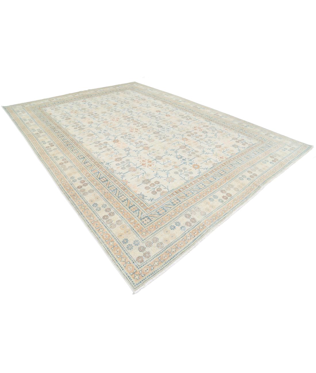 Hand Knotted Khotan Wool Rug - 10'2'' x 14'1'' 10' 2" X 14' 1" (310 X 429) / Ivory / Blue